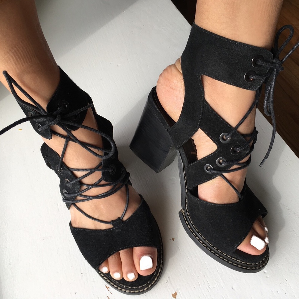 Free People heeled lace-up leather sandals